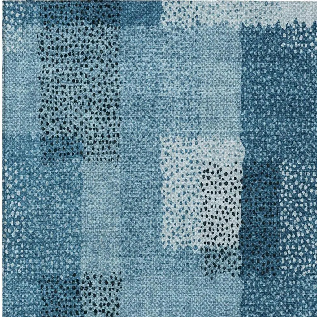 3' X 5' Teal Blue And Denim Blue Abstract Washable Indoor Outdoor Area Rug Homeroots Outdoor